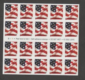 U.S. Scott Scott #3623a American Flag Stamp - Mint NH Booklet Pane - Plate B1111