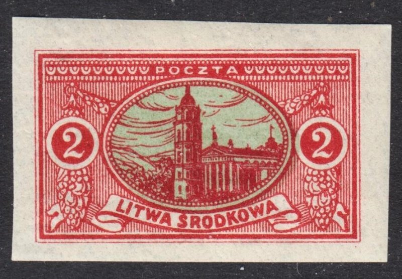 Central Lithuania Scott 36 imperforated VF mint OG NH on pelure paper.