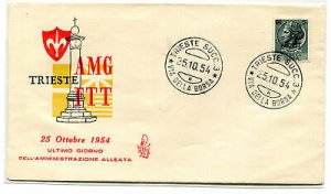 Trieste A FDC Venetia 1954 Ultino day Adm. Allied not traveled