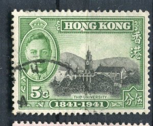 HONG KONG; 1941 early GVI Anniversary issue fine used Shade of 5c. value