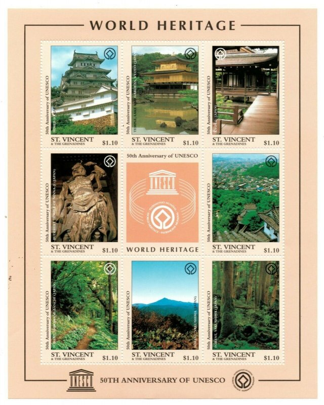 St. Vincent 1997 - UNESCO, World Heritage, Japan - Sheet of 8 Stamps - MNH