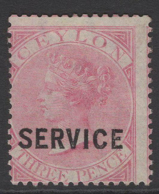 CEYLON SGO7 1869 3d CARMINE-ROSE MTD MINT WITH CERTIFICATE