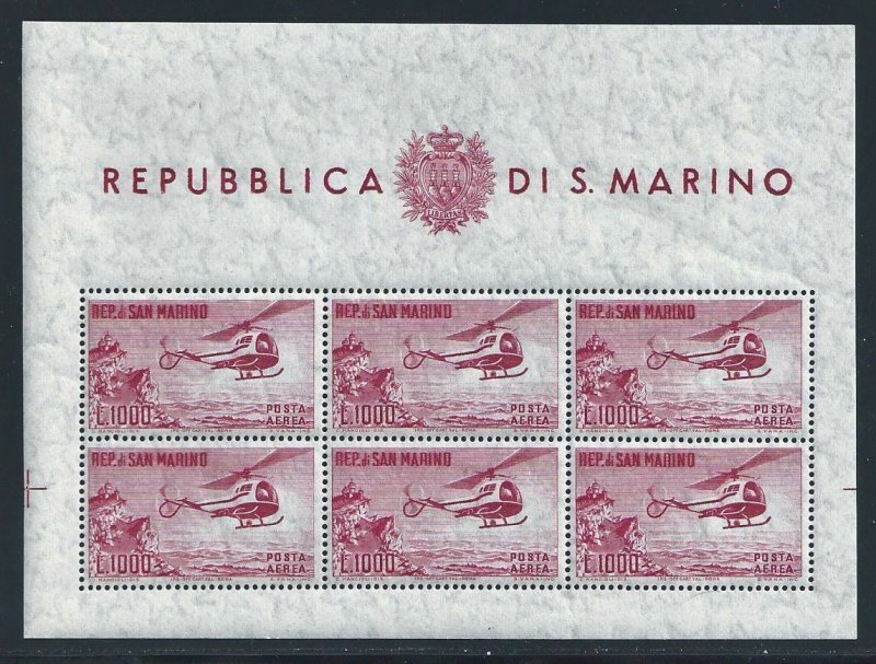1961 San Marino Bf N°22 Helicopter MNH Excellent Quality'