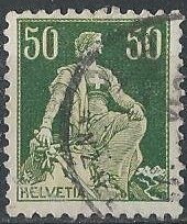 Switzerland 139 (used) 50c seated Helvetia, dp grn & pale grn (1908)