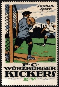 Vintage Germany Poster Stamp FC Würzburger Kickers EV German Ass. Soccer Club