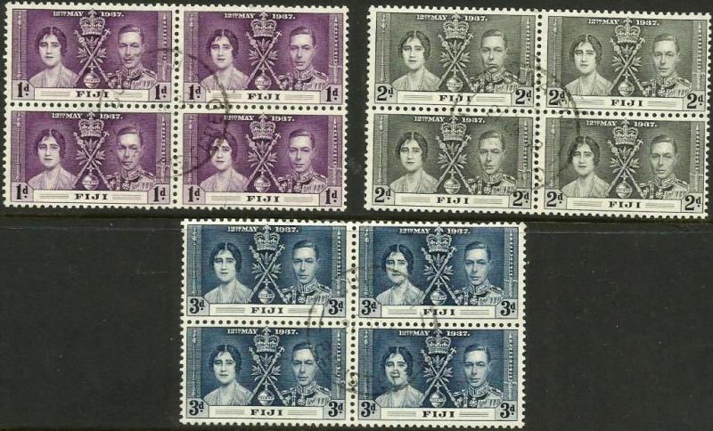Fiji -1937 Coronation set in blocks of 4 used #114-6  