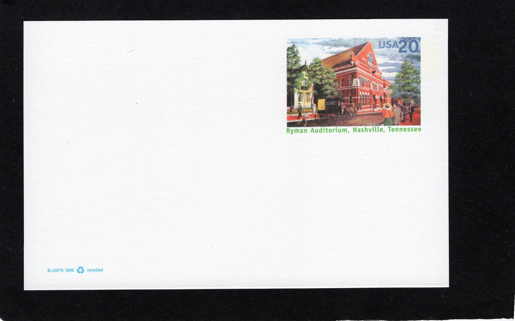 UX313 Ryman Auditorium, Unused Postal Card United States, Postal