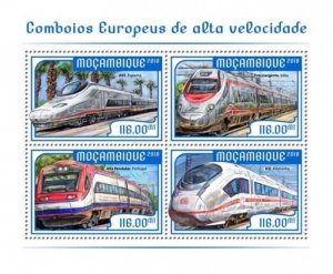 Mozambique - 2018 European Speed Trains - 4 Stamp Sheet - MOZ18209a2