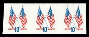 Scott 1519a 10c Crossed Flags Coil IMPERF ERROR Strip of 3 Mint VF NH Cat $50+