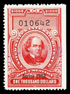 Scott R615 $1,000.00 1952 Dated Red Revenue Used VF Cat $75