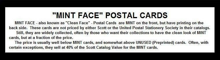 UX9 MINT FACE POSTAL CARD