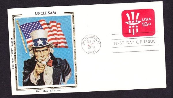 U581 Uncle Sam's Hat Postal Stationary Unaddressed Colorano Silk FDC