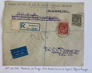 1931 Mombasa Kenya First Feeder Flight Airmail Cover To Tanga Tanganyika