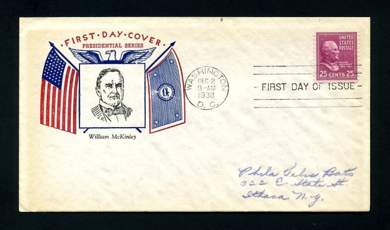 # 829 First Day Cover addressed with Fidelity cachet dated 12-2-1938