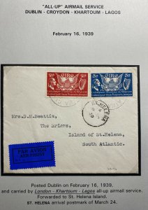 1939 Dublin Ireland All Up Airmail Service Cover to St Helena Island Via Lagos