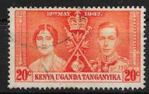 KENYA, UGANDA & TANGANYIKA SG129a 1937 CORONATION 20c BROKEN LEAF VAR USED