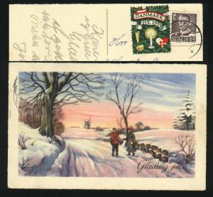 Denmark.Christmas Card 1951  Seal + 15 Ore King Postman