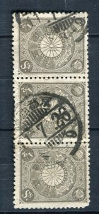 JAPAN; 1900s early Chrysanthemum series issue fine used 1/2s. Strip + Postmark