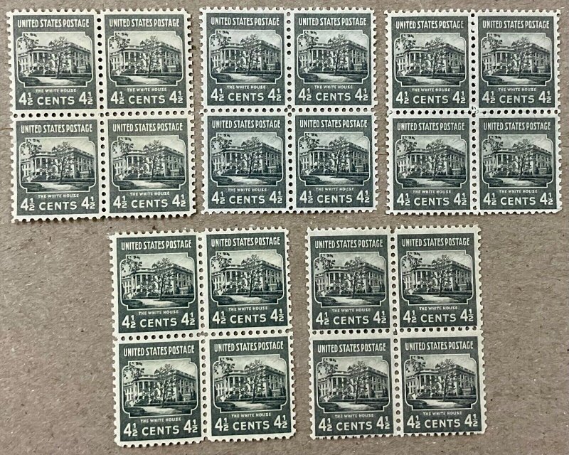 809 White House Prexie Series  F/VF MNH 4 1/2 c 20 stamps FV $3.00  1938
