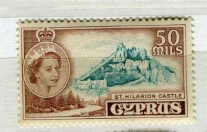 CYPRUS; 1955 early QEII pictorial issue fine Mint hinged 50m. value