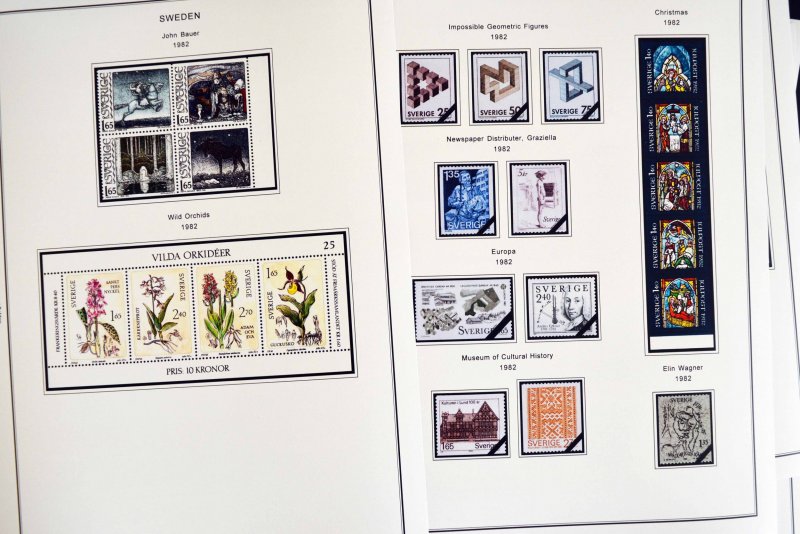 COLOR PRINTED SWEDEN 1971-1988 STAMP ALBUM PAGES (62 illustrated pages)