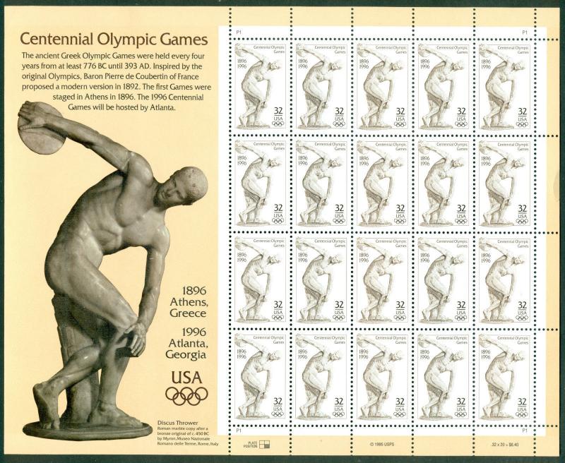 SCOTT # 3087 CENTENNIAL OLYMPIC GAMES SHEET, MINT, OG, NH, GREAT PRICE!