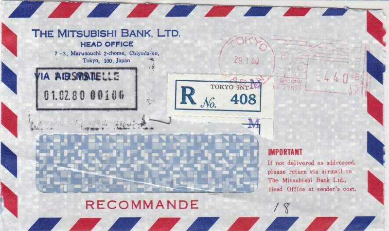 Japan 1980 Mitsubishi Bank Ltd Regd Airmail to Commerzbank Stamp Cover Ref 29733