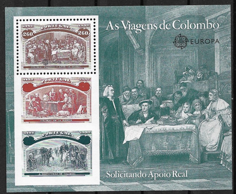 1992 Portugal Sc1920 Columbus Soliciting Aid from Queen Isabella MNH S/S