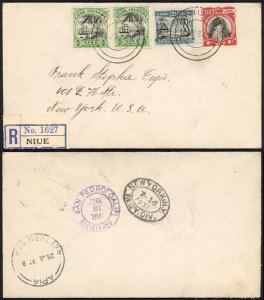 Niue 1937 registered cover to USA nice four stamp franking NIUE postmarks