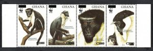 Ghana WWF Diana Monkey 4v Strip Ovpted RARR 2006 MNH SG#3574-3577 MI#3885-3888