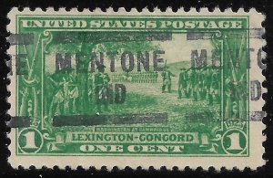 IN Precancels: Mentone 564; Better Type CV $1; 1c 1925 Lexington-Concord #617