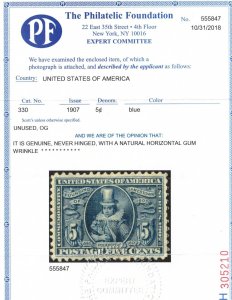 USA #330 Extra Fine Never Hinged With Natural Gum Wrinkle **With Certificate**