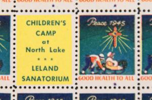 1945 Detroit Tuberculosis Sanatorium Label, Cinderella Stamp Full Sheet of 100