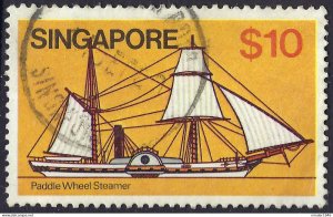 SINGAPORE 1980 QEII $10 Multicoloured, Ships-Paddle Wheel Steamer SG376 Used