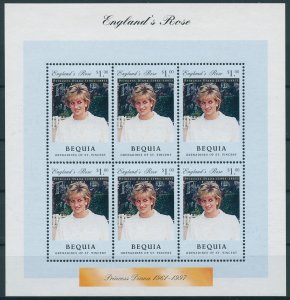 Bequia Stamps 1997 MNH Princess Diana England's Rose Royalty 6v M/S