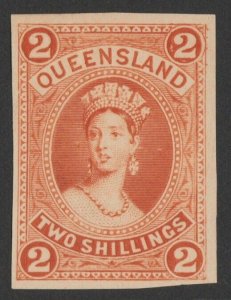 QUEENSLAND 1882 QV Large Chalon 2/- orange, imperf proof colour trial, no wmk.