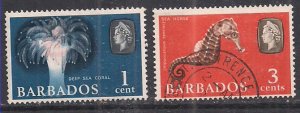 Barbados 1965 QE2 Pr 1+3 cents CoralSG 322/24 MH+used ( J1071 )