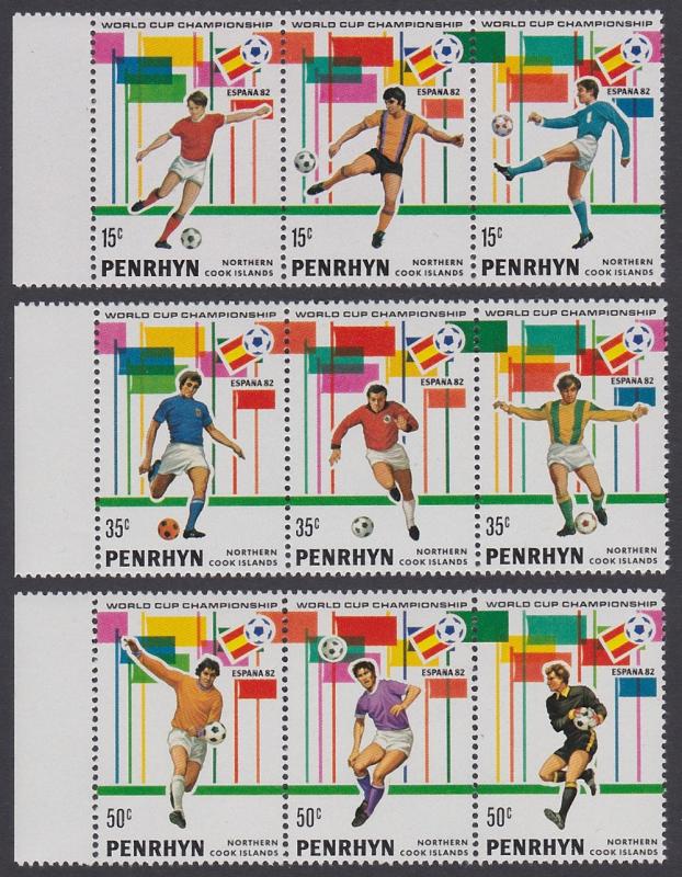 Penrhyn World Football Championship Spain 3 strips with margins 1981 MNH