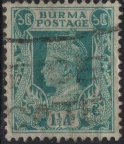 Burma 23 (used) 1½a George VI, turq grn (1938)