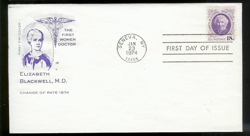 UNITED STATES FDC 18¢ Elizabeth Blackwell 1974 Farnam