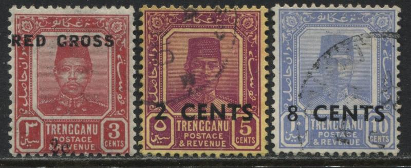 Trengganu 1917 overprinted Semi-postal set of 3 used