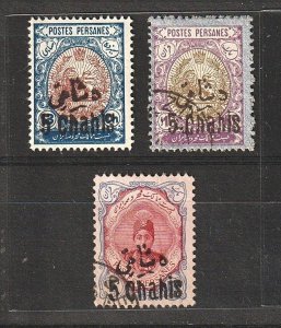 Iran Persia 1915 Surcharged on Lion & Ahmad Shah Qajar (3v) F Used CV$14+
