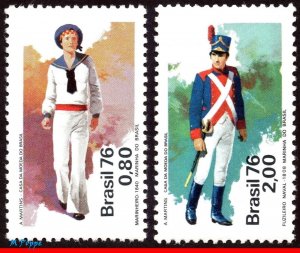 1490-91 BRAZIL 1976 BRAZILIAN NAVY, MARINE’S UNIFORM, SAILOR, MI# 1575-76, MNH