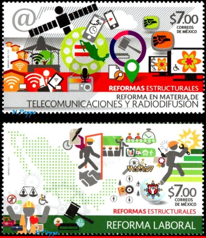 2976-2989 MEXICO 2015 STRUCTURAL REFORMS OF MEXICO, SET COMPLETE MNH
