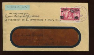 Costa Rica Pres. Ricardo Jimenez Oreamuno Sign JAN 7 1928 Lindbergh Day Cover