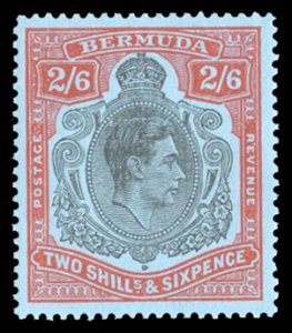 Bermuda #124 Cat$14.50+ (for hinged), 1938 2sh6p red and black, never hinged