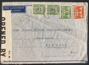 1942 Rotterdam Netherlands Dual Censored Airmail Cover To New York Usa