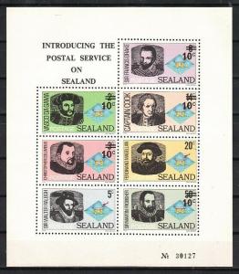 Estonia Loca, Sealand issue. Explorers as Columbus, Cook & Drake sheet. *