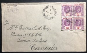 1939 Military Post Office Mauritius Cover To Sarnia Canada