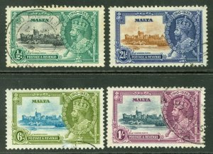 SG 210-213 Malta 1935 Silver Jubilee set. Very fine used CAT £45